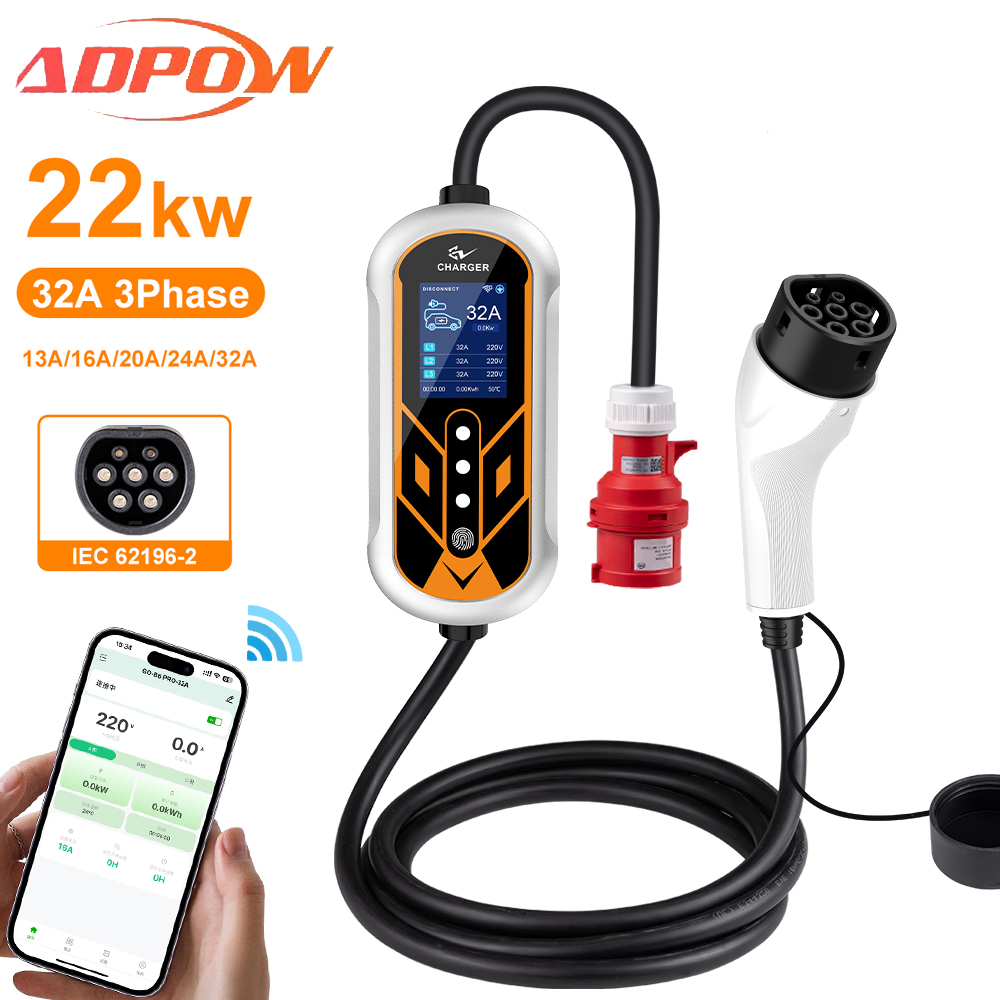 ADPOW Portable 32A Type2 EV Ch - Portable Ev Charger 32A Type 2 Cee Plug review and price
